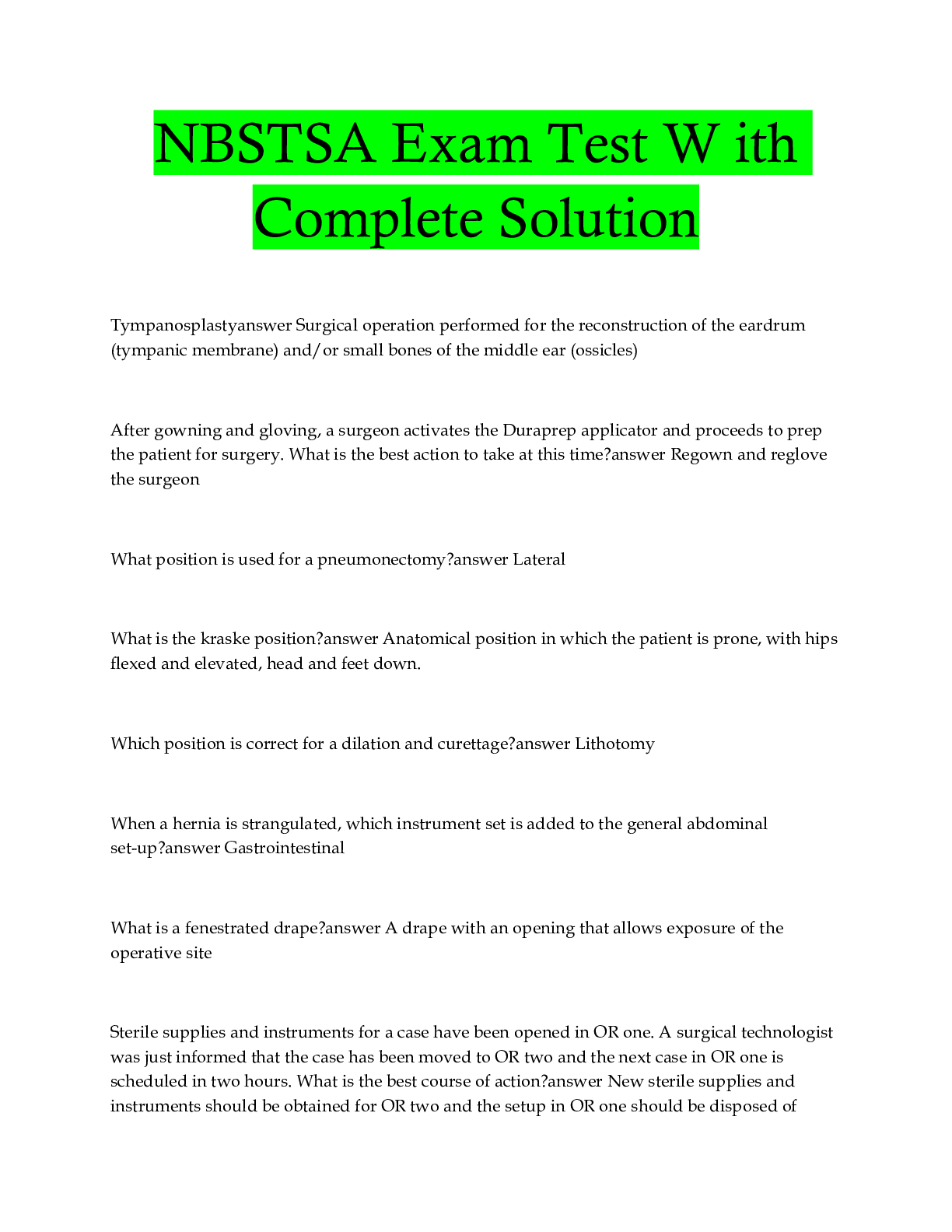 Preview image for NBSTSA Exam Test W ith Complete Solution